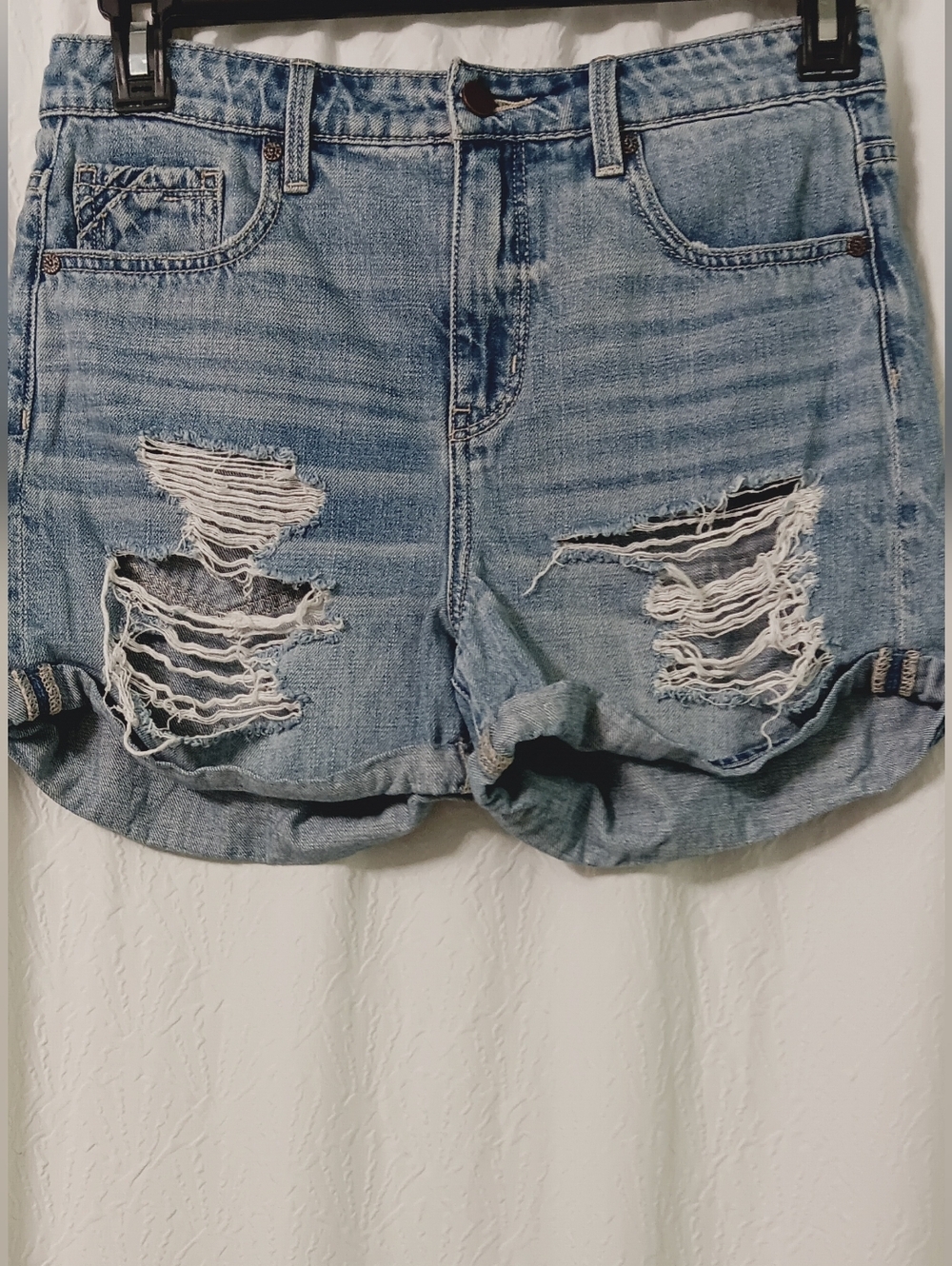 Bluckle Black Distressed Light Blue Denim Women's Shorts Size 26